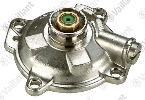 Vaillant Wasserschalter-Oberteil aus Metall mit einer runden Form und mehreren Befestigungsbohrungen, zur Verwendung in Heizsystemen.